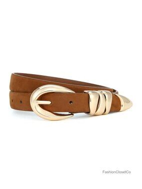 Skinny Faux Leather Belt Gold Buckle Waist Jean Belt